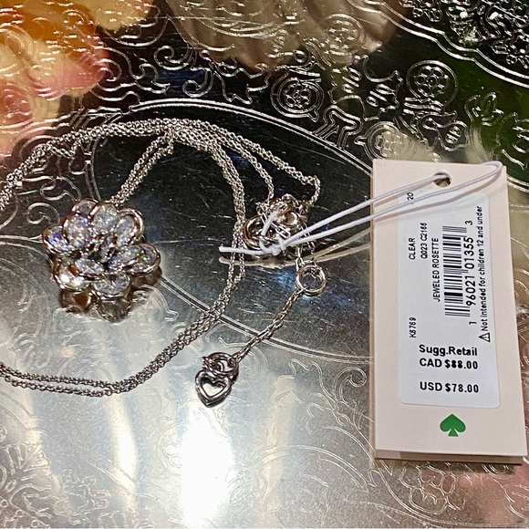 Kate Spade Rosette 3D Geometric Rhinestone Flower Cluster Pendant Necklace - Picture 15 of 16